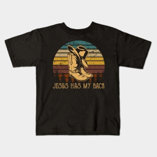 Jesus Has My Back Cowboy Boots Kids T-Shirt